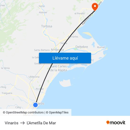 Vinaròs to L'Ametlla De Mar map