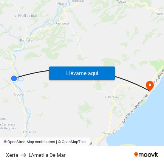 Xerta to L'Ametlla De Mar map