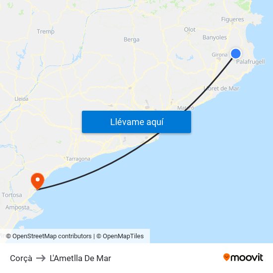 Corçà to L'Ametlla De Mar map