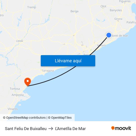 Sant Feliu De Buixalleu to L'Ametlla De Mar map