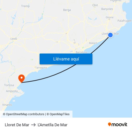 Lloret De Mar to L'Ametlla De Mar map