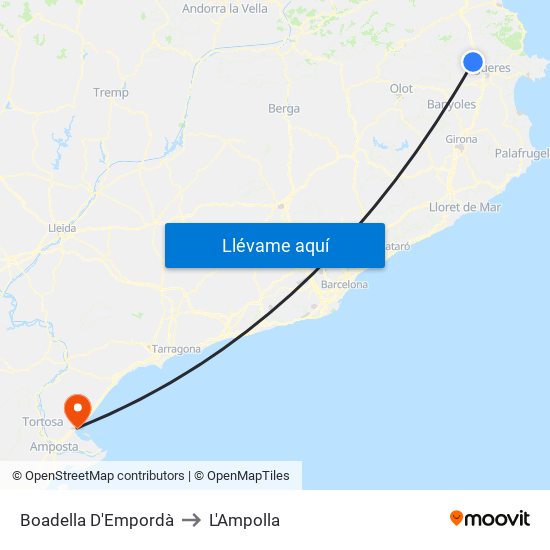 Boadella D'Empordà to L'Ampolla map