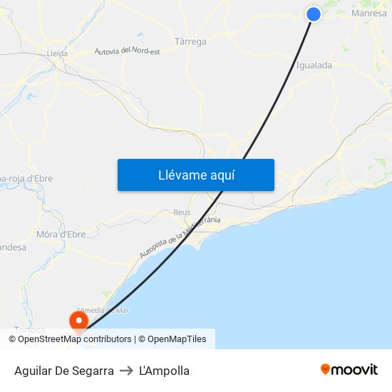 Aguilar De Segarra to L'Ampolla map
