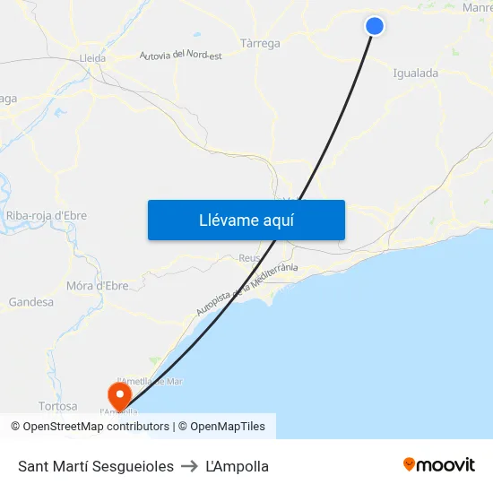 Sant Martí Sesgueioles to L'Ampolla map
