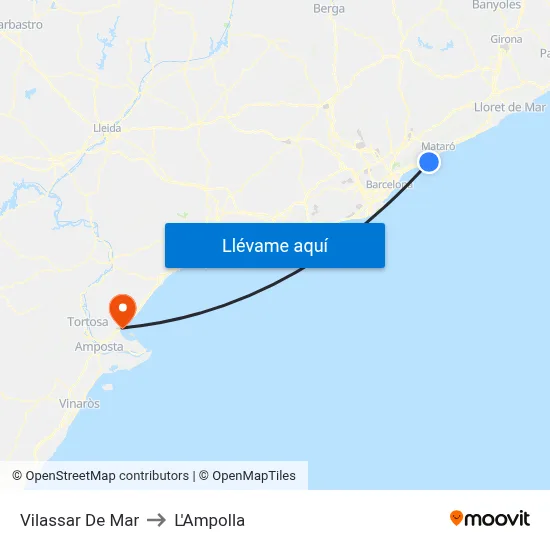Vilassar De Mar to L'Ampolla map
