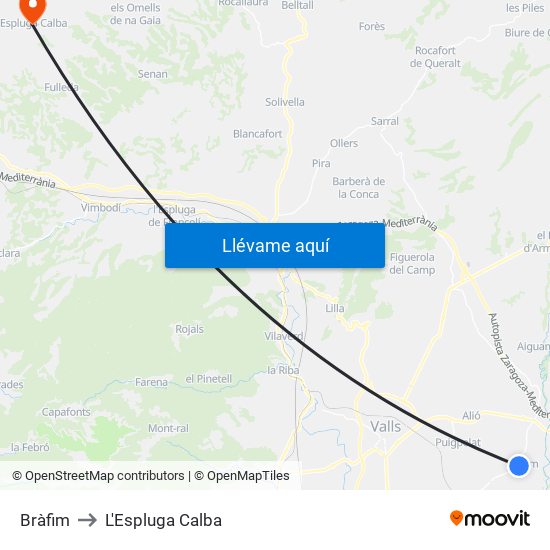 Bràfim to L'Espluga Calba map