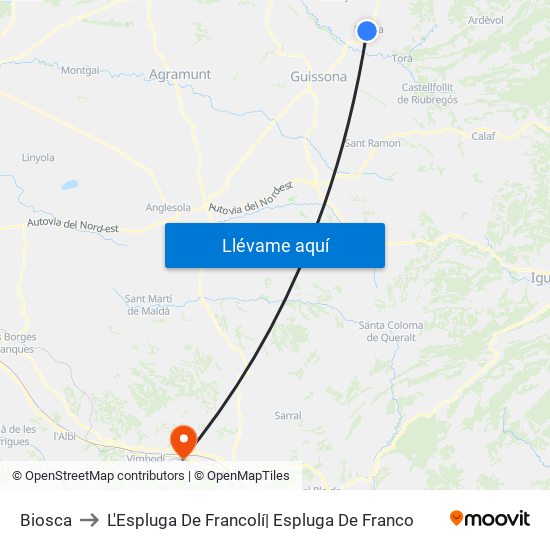 Biosca to L'Espluga De Francolí| Espluga De Franco map