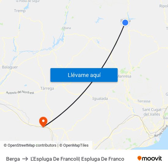 Berga to L'Espluga De Francolí| Espluga De Franco map