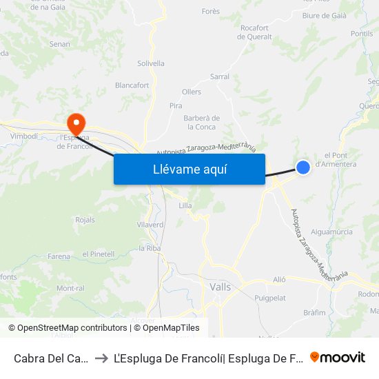 Cabra Del Camp to L'Espluga De Francolí| Espluga De Franco map