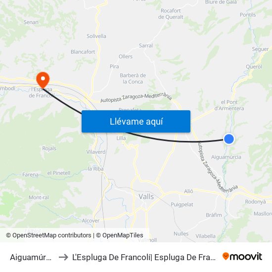 Aiguamúrcia to L'Espluga De Francolí| Espluga De Franco map