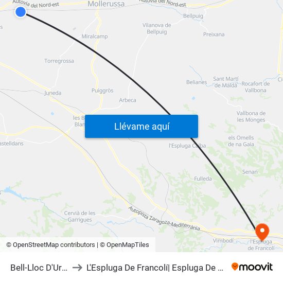 Bell-Lloc D'Urgell to L'Espluga De Francolí| Espluga De Franco map