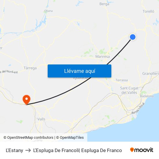 L'Estany to L'Espluga De Francolí| Espluga De Franco map