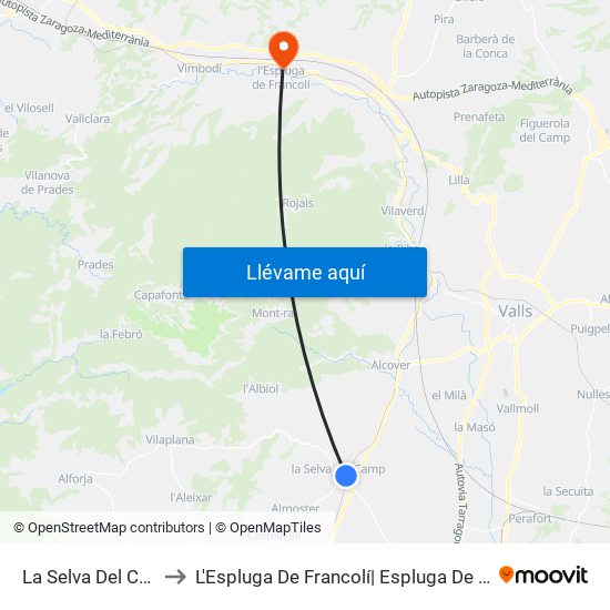 La Selva Del Camp to L'Espluga De Francolí| Espluga De Franco map