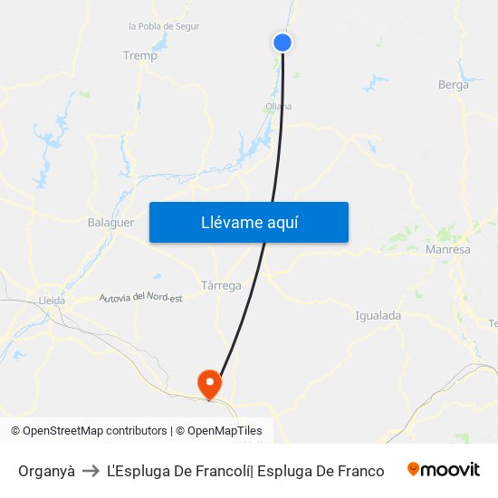 Organyà to L'Espluga De Francolí| Espluga De Franco map