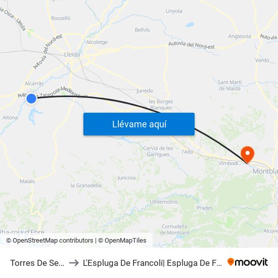 Torres De Segre to L'Espluga De Francolí| Espluga De Franco map