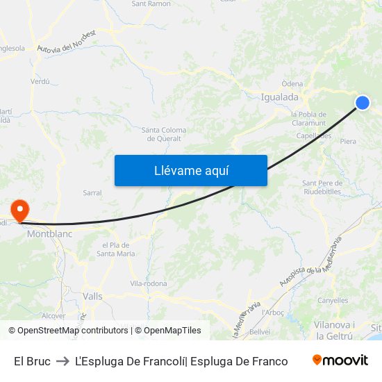 El Bruc to L'Espluga De Francolí| Espluga De Franco map