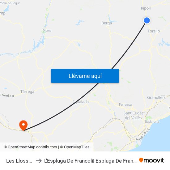 Les Llosses to L'Espluga De Francolí| Espluga De Franco map