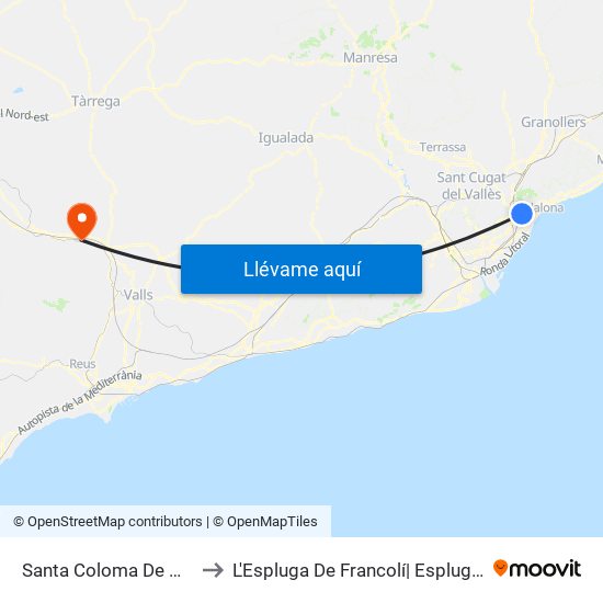 Santa Coloma De Gramenet to L'Espluga De Francolí| Espluga De Franco map