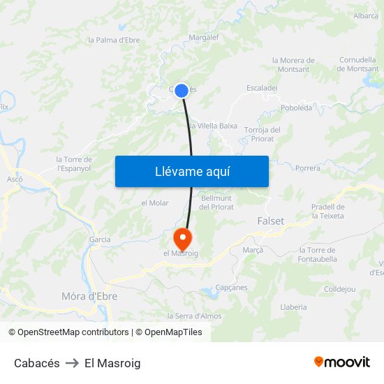 Cabacés to El Masroig map