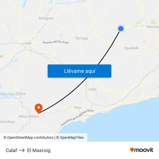 Calaf to El Masroig map