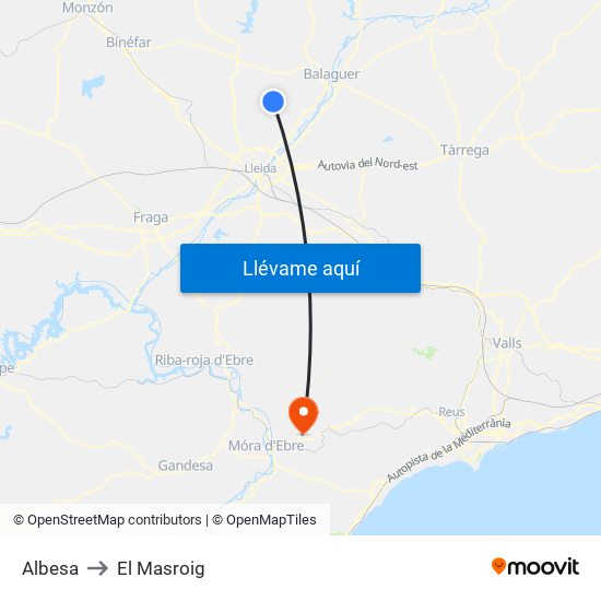 Albesa to El Masroig map