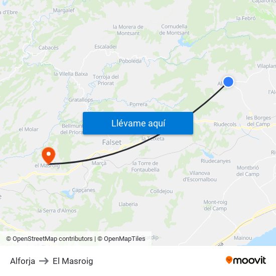Alforja to El Masroig map