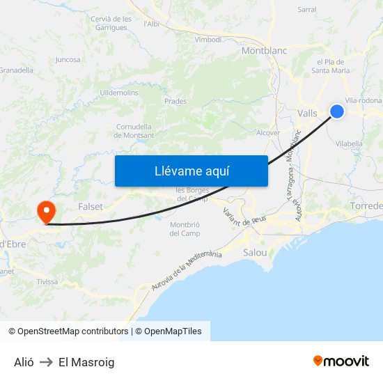 Alió to El Masroig map