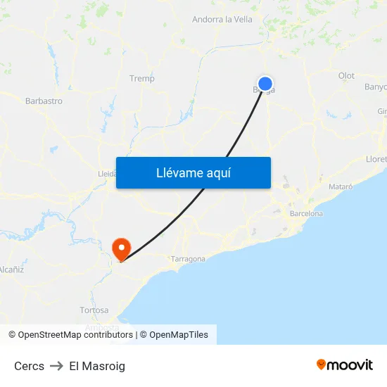 Cercs to El Masroig map