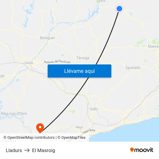 Lladurs to El Masroig map