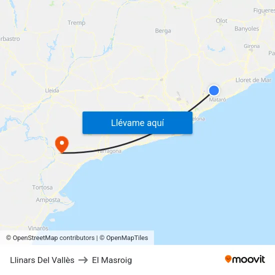 Llinars Del Vallès to El Masroig map