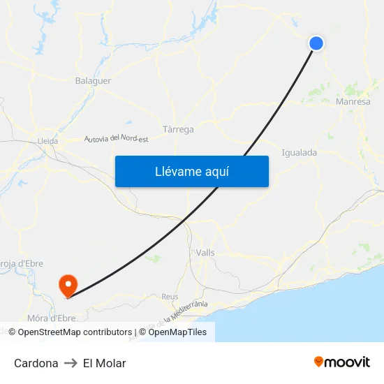 Cardona to El Molar map
