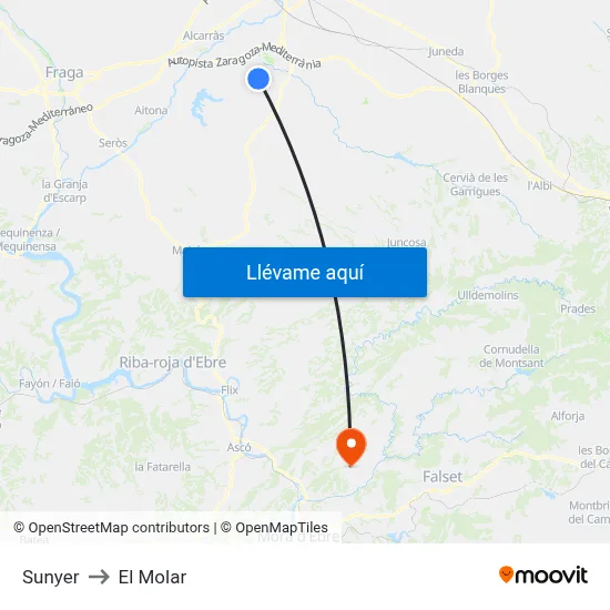 Sunyer to El Molar map