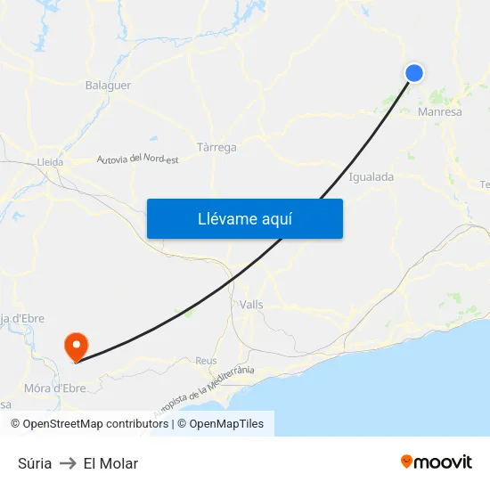 Súria to El Molar map