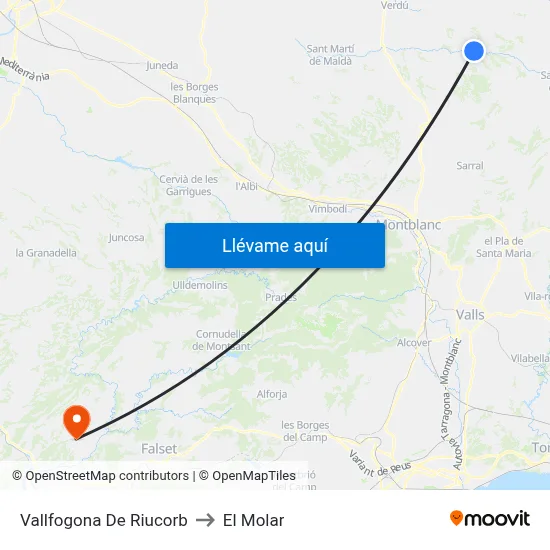 Vallfogona De Riucorb to El Molar map