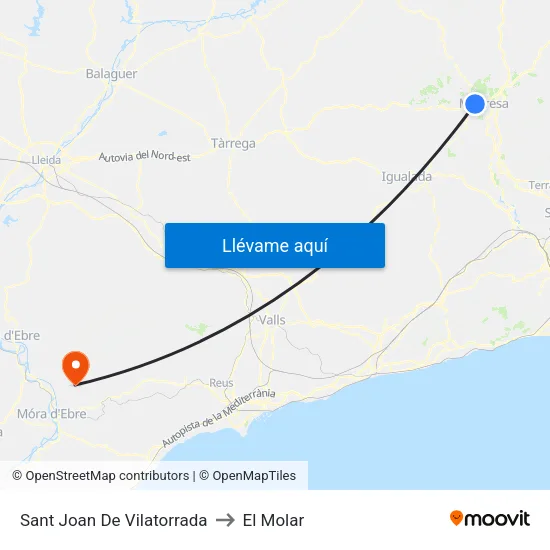 Sant Joan De Vilatorrada to El Molar map