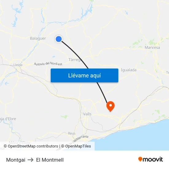 Montgai to El Montmell map