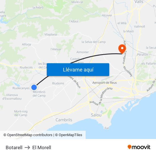 Botarell to El Morell map