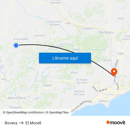 Bovera to El Morell map