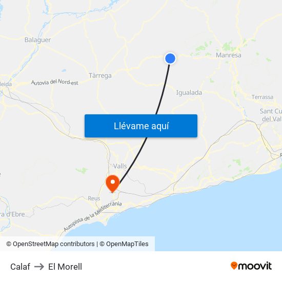 Calaf to El Morell map