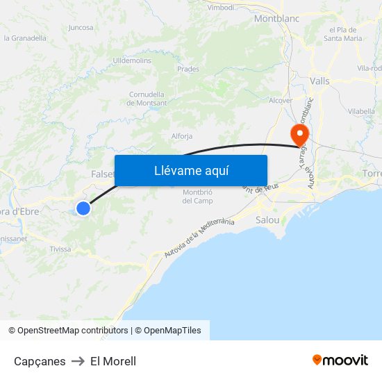 Capçanes to El Morell map