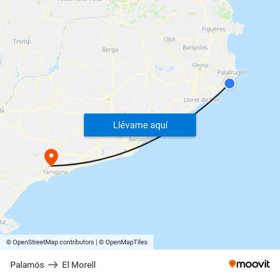 Palamós to El Morell map