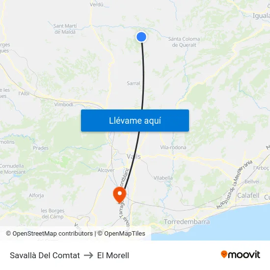 Savallà Del Comtat to El Morell map