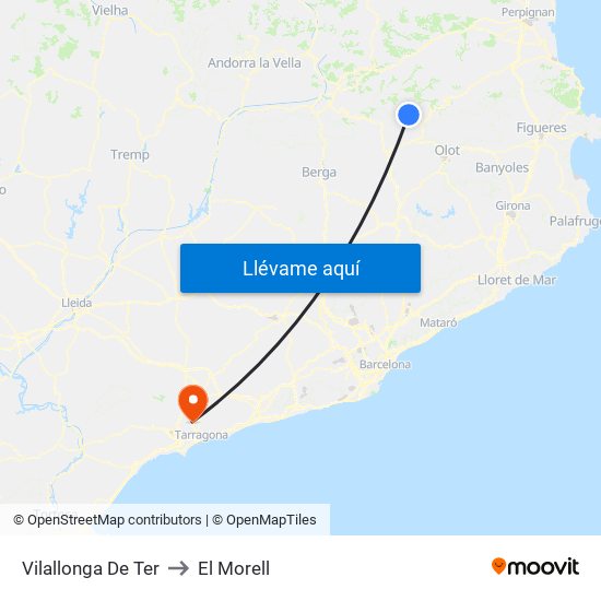 Vilallonga De Ter to El Morell map