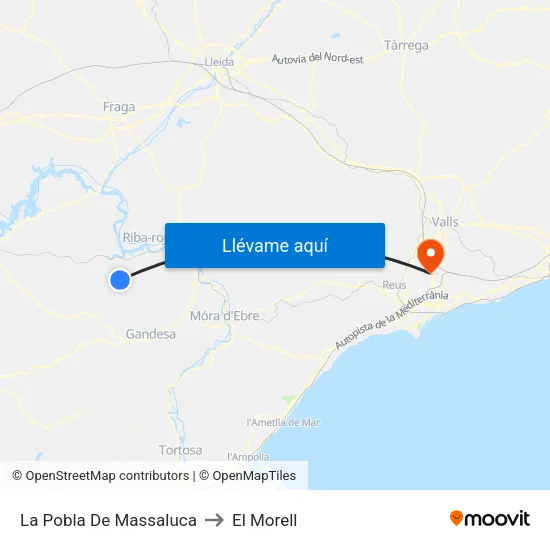 La Pobla De Massaluca to El Morell map