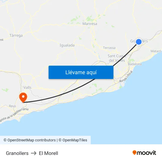 Granollers to El Morell map