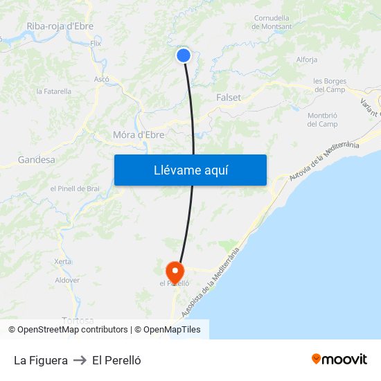 La Figuera to El Perelló map