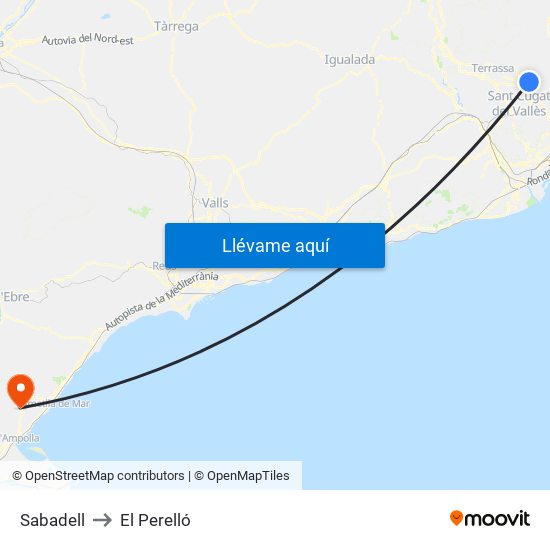 Sabadell to El Perelló map