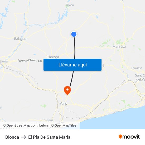 Biosca to El Pla De Santa Maria map