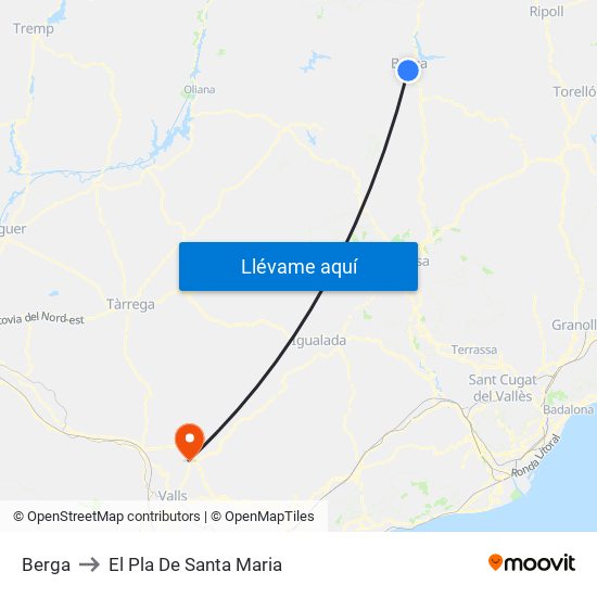 Berga to El Pla De Santa Maria map