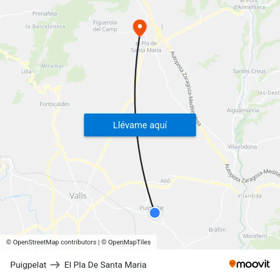 Puigpelat to El Pla De Santa Maria map